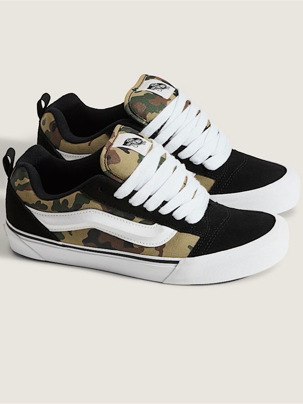 Vans New Skool Sneakers in Black, White & Camo 7Y/8.5 Womens